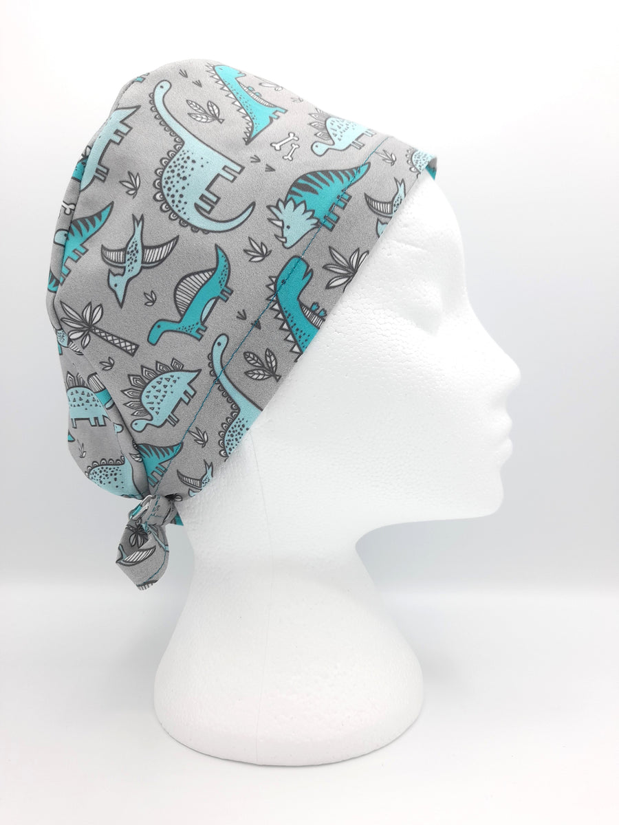 Dinosaur Green Bone Scrub Cap, Adjustable Tie Back Hat, One Size