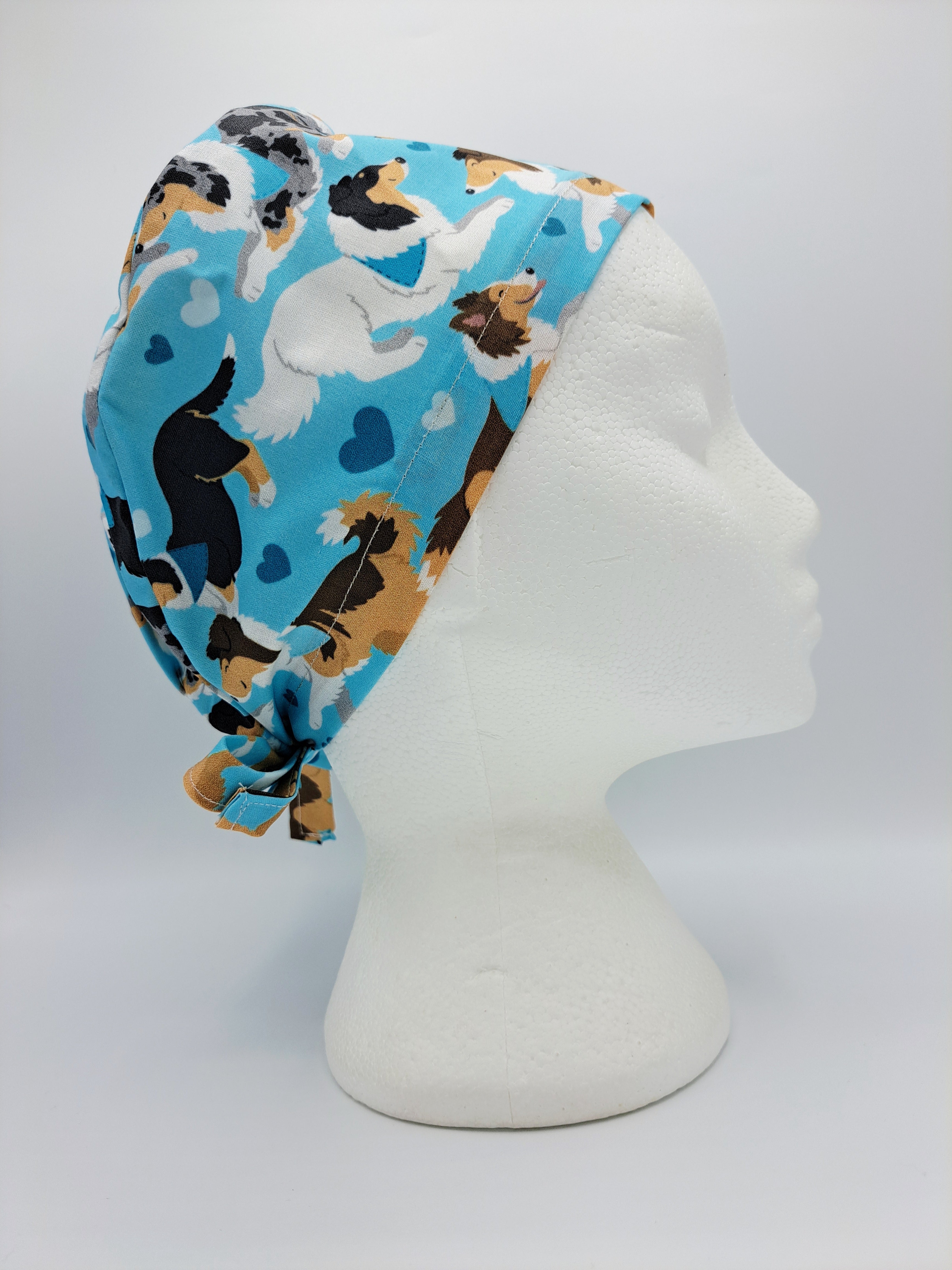 Australian Shepherds on Blue Scrub Hat Cap