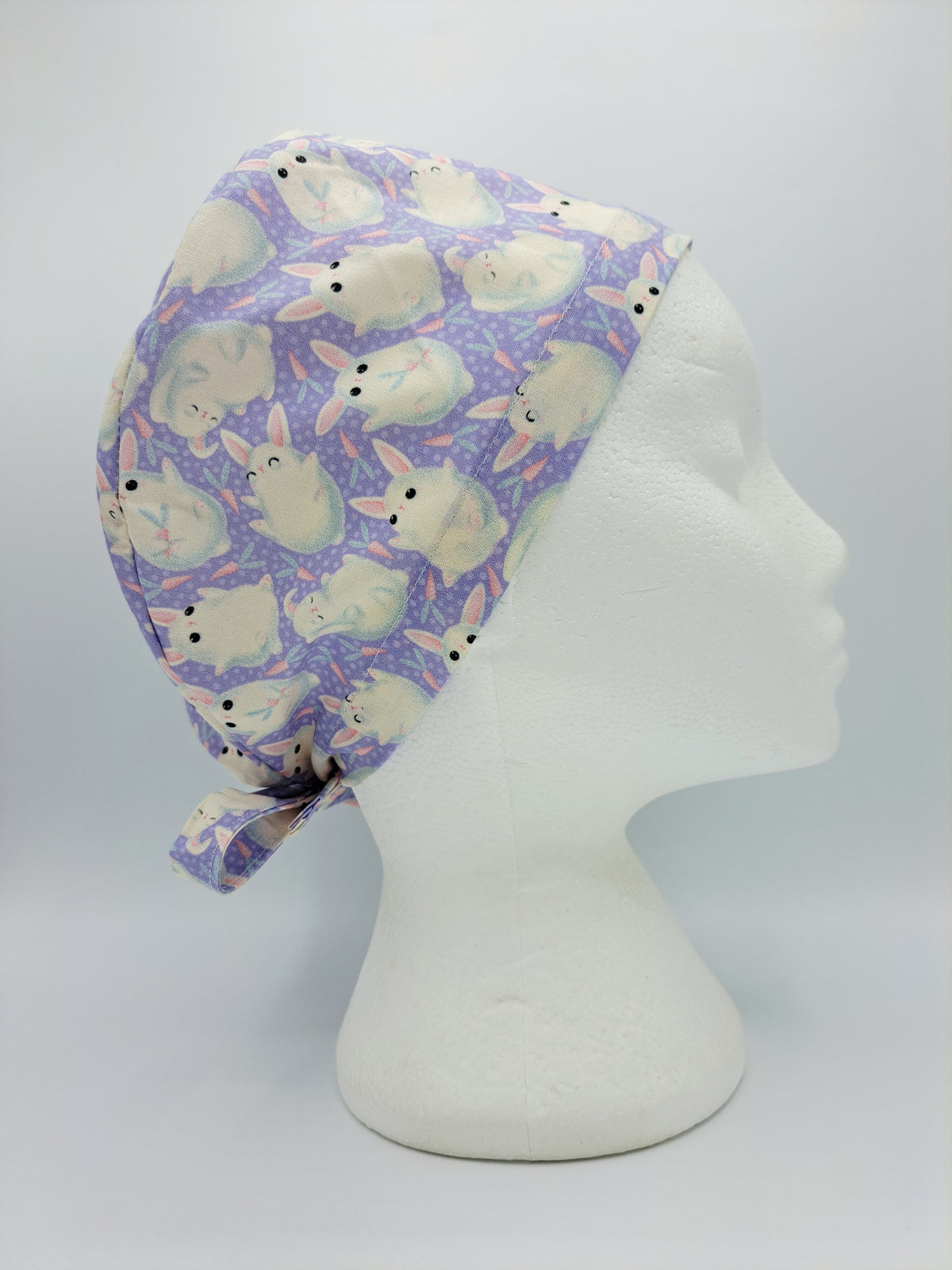 White Rabbits on Purple Scrub Hat Cap
