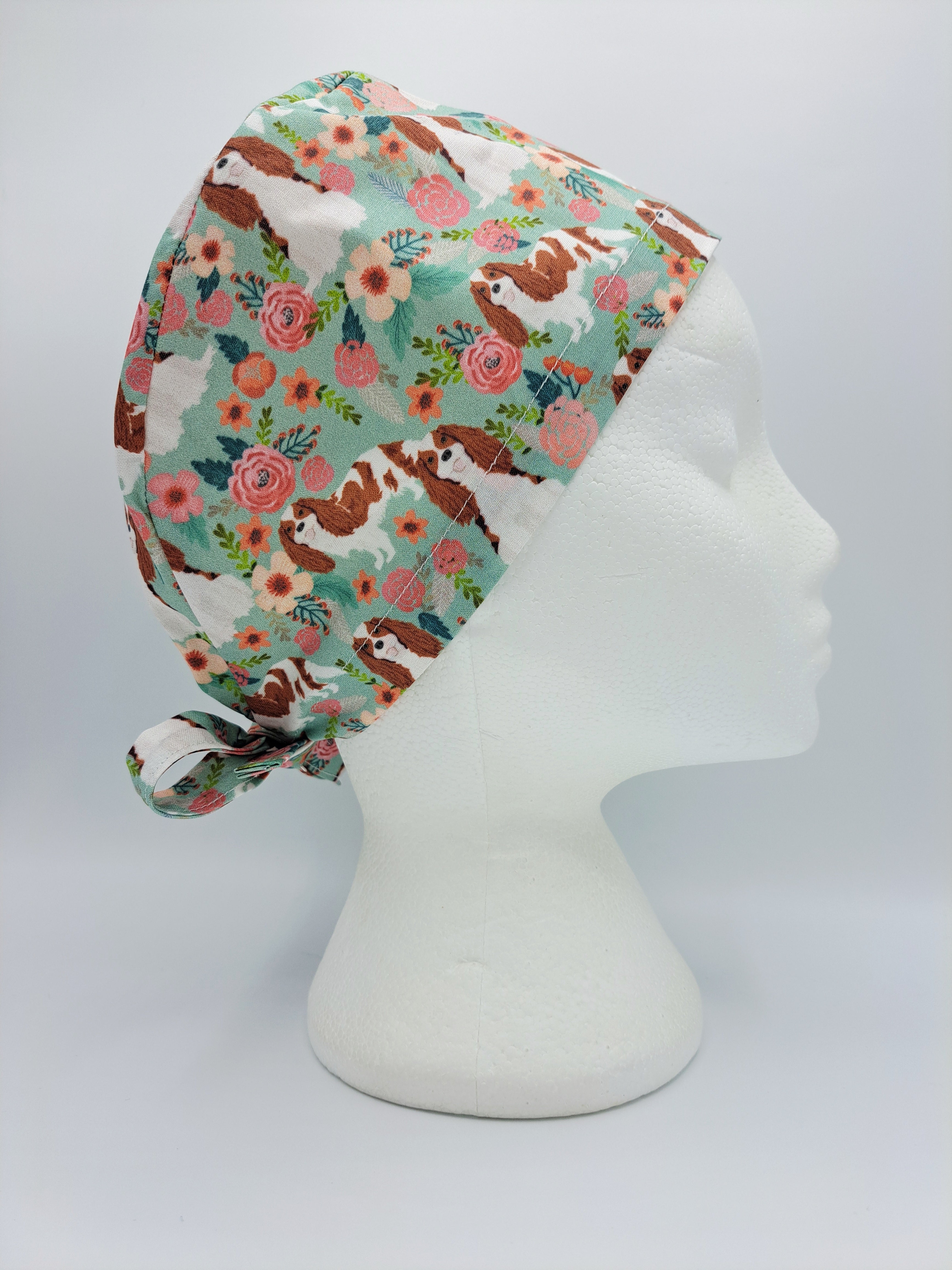 Cavalier King Charles Spaniels on Mint Scrub Hat Cap