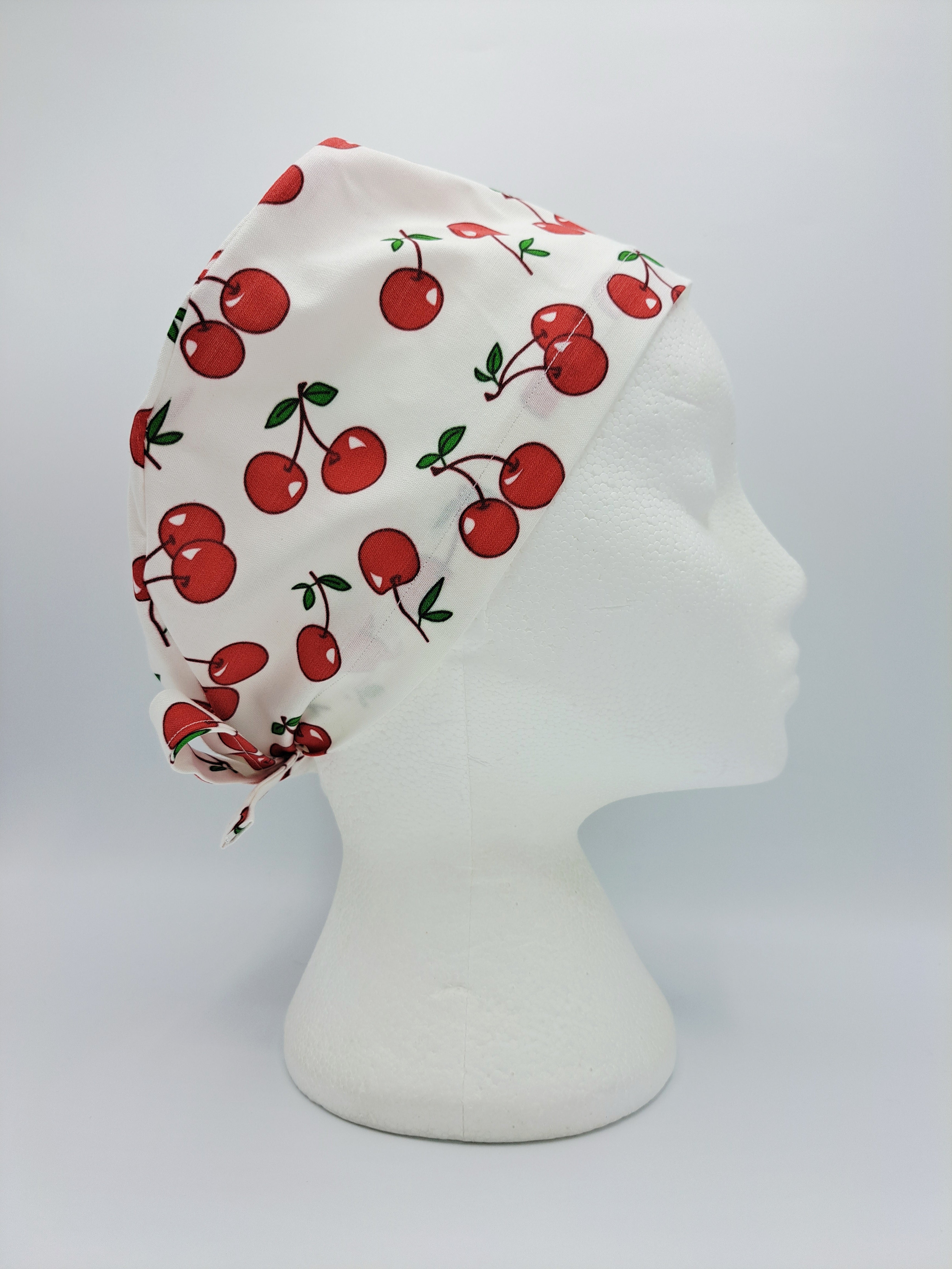 Cherries on White Scrub Hat Cap