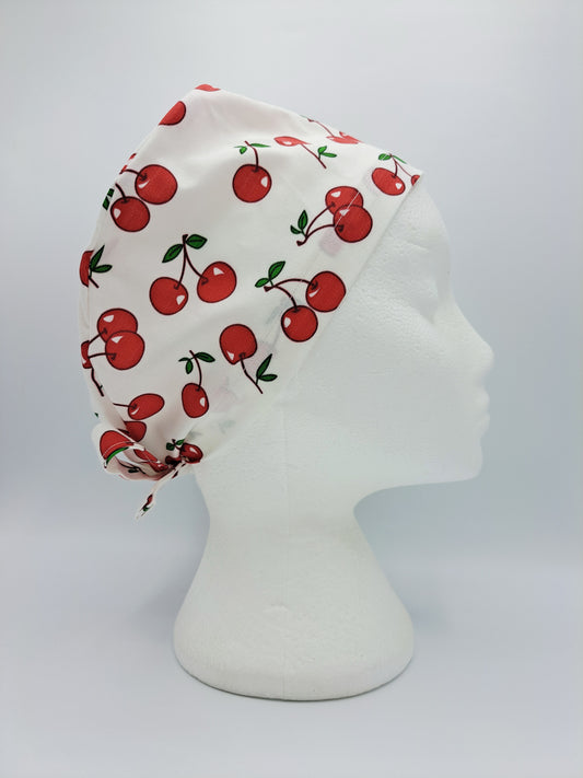 Cherries on White Scrub Hat Cap
