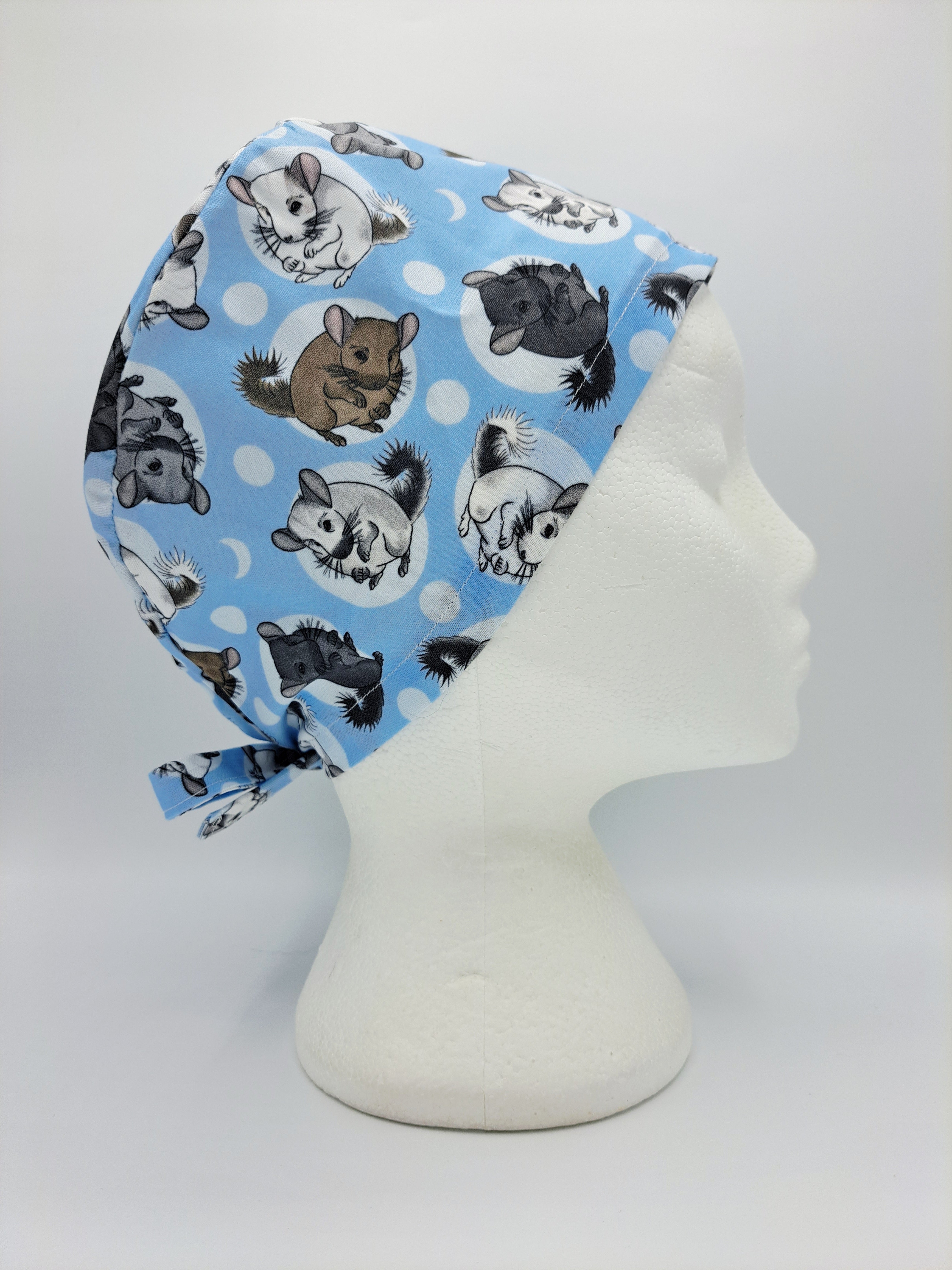 Chinchillas on Blue Scrub Hat Cap