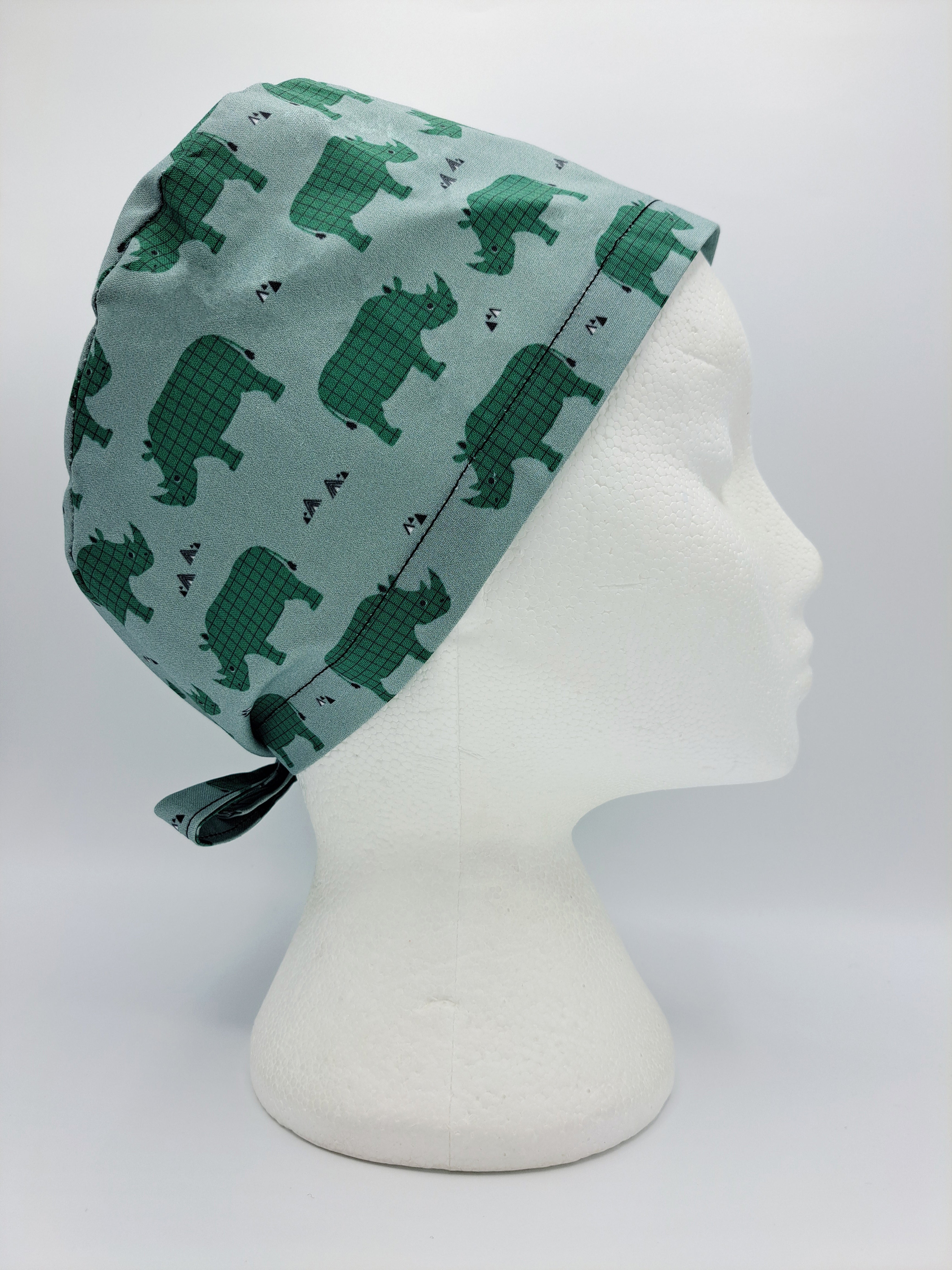 Rhinos on Green Scrub Hat Cap