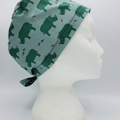 Rhinos on Green Scrub Hat Cap