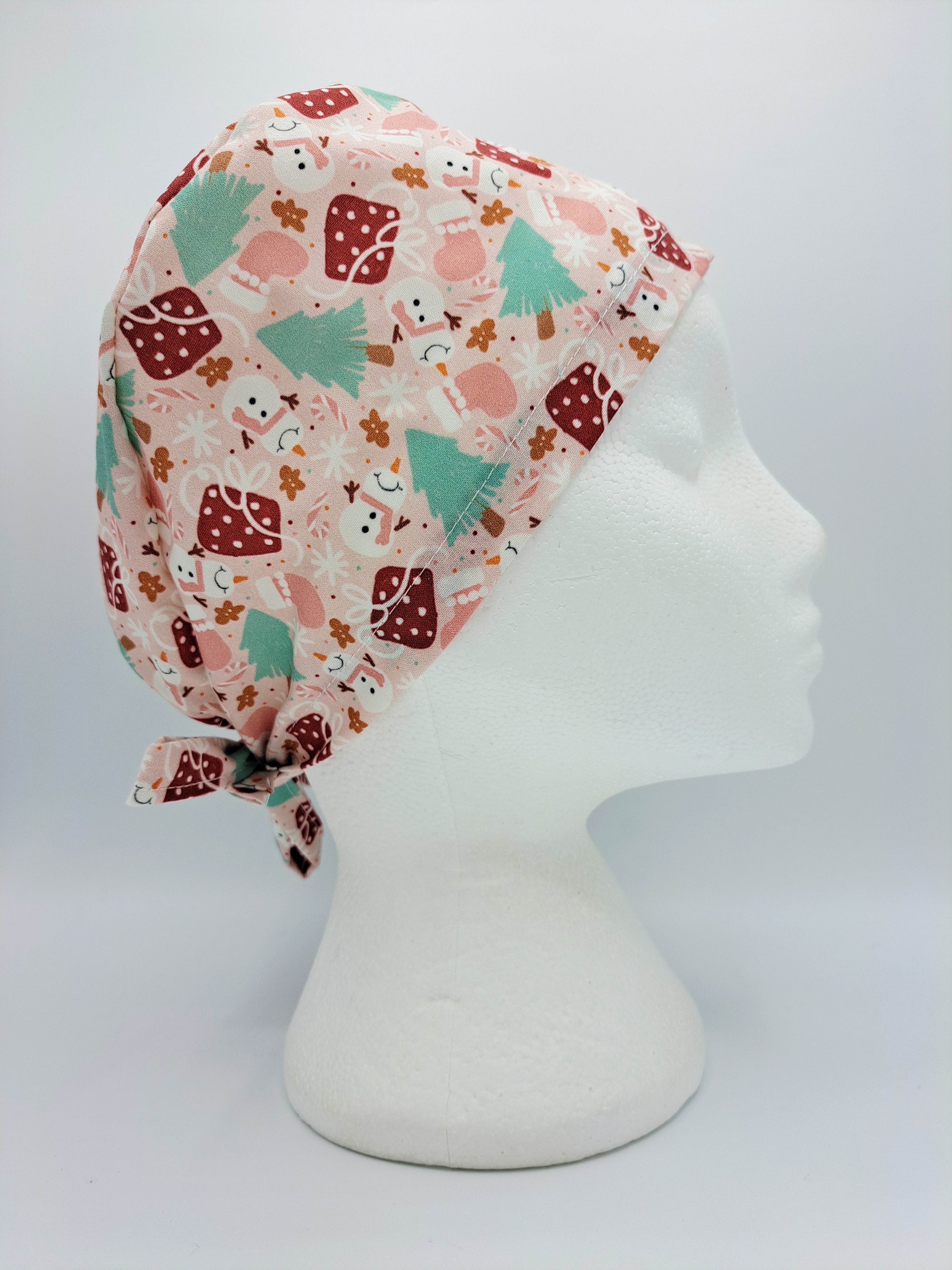 Pink Candy Canes and Presents Christmas Scrub Hat Cap