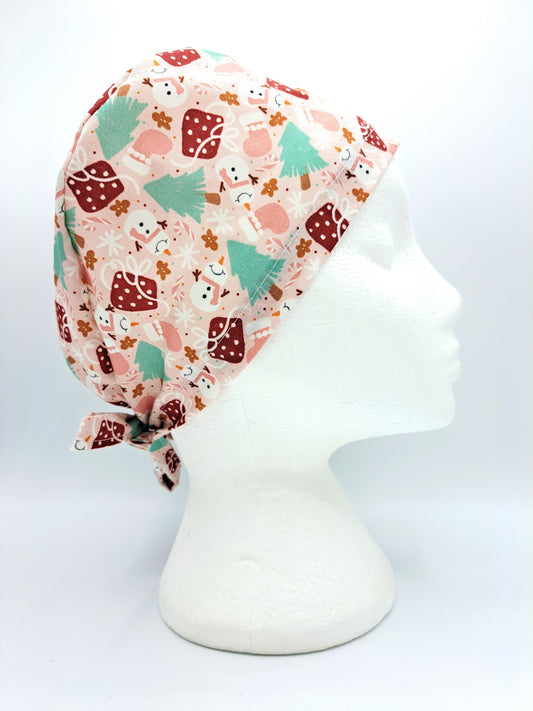 Pink Candy Canes and Presents Christmas Scrub Hat Cap