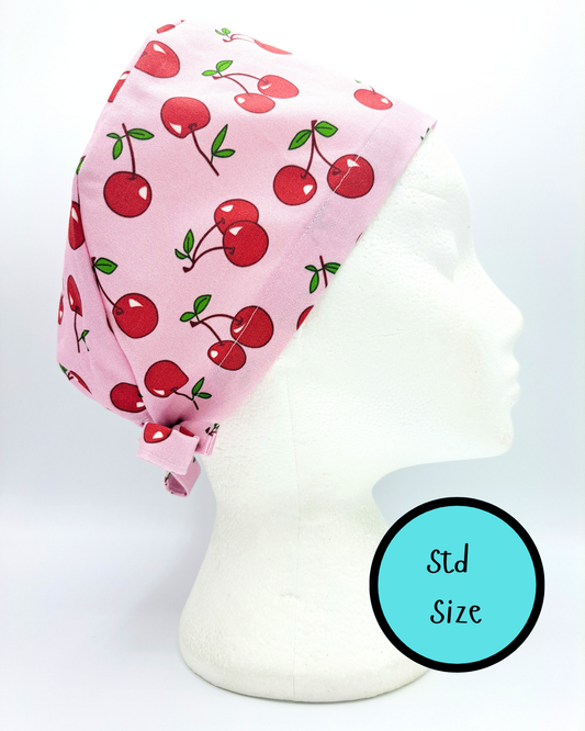 Cherries on Pink Scrub Hat Cap