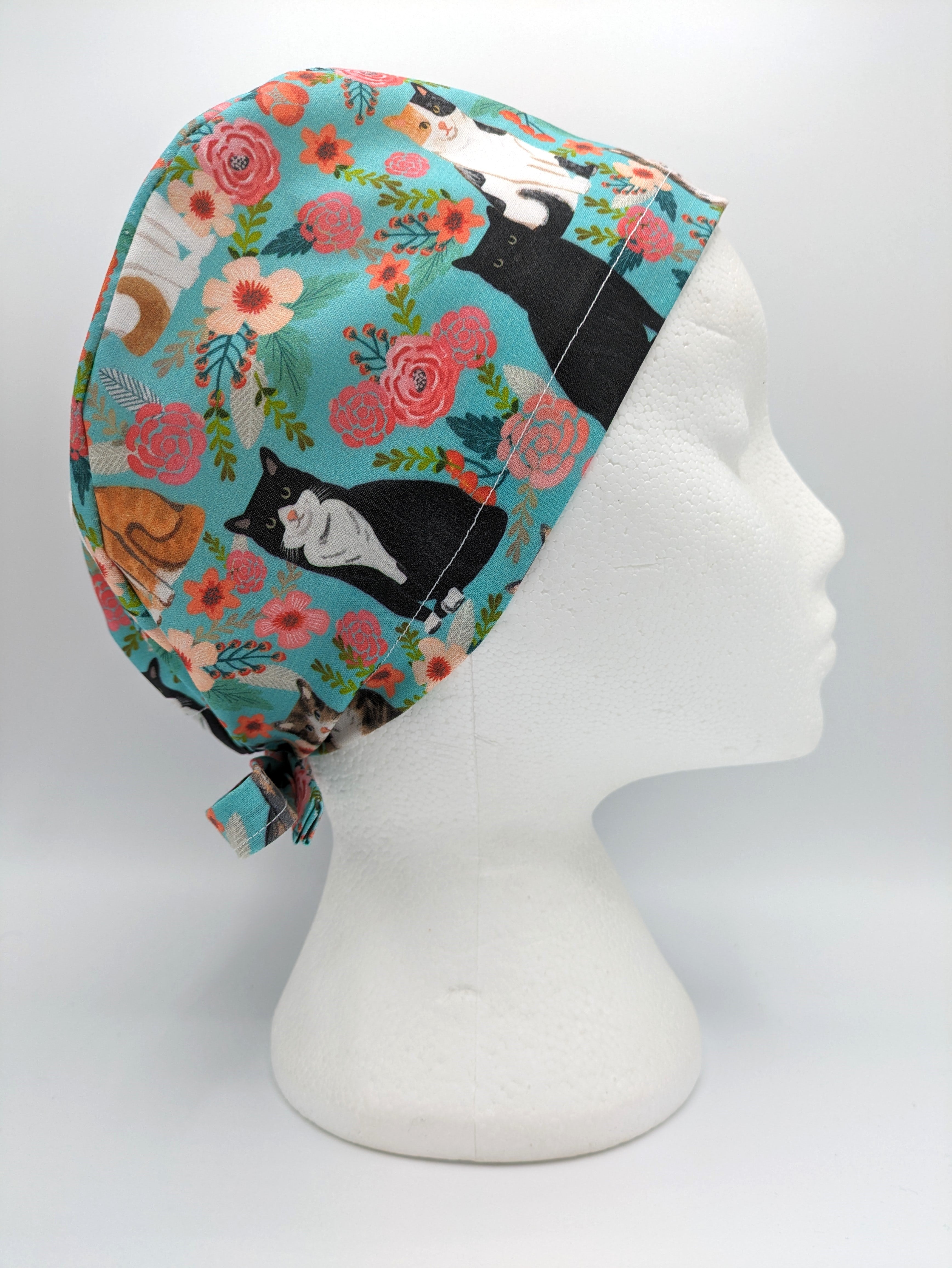 Floral Cats Scrub Hat