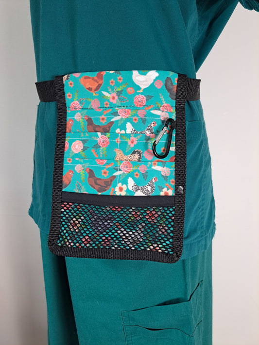 Floral Chickens on Green Nurse Pocket Organiser