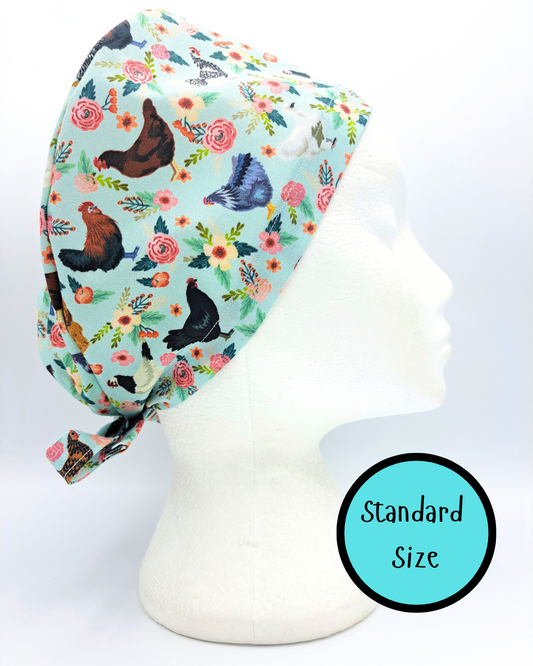 Floral Chickens Scrub Hat Cap