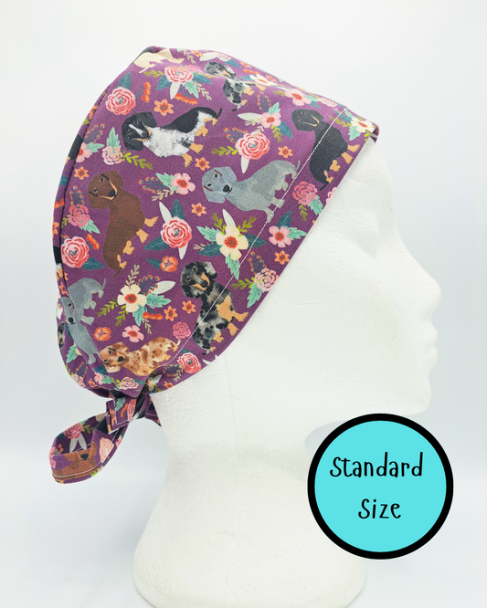 Floral Dachshund Scrub Hat Cap