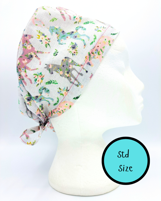 Floral Horses Scrub Hat Cap
