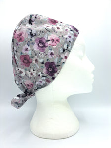 Flowers on Grey Scrub Hat Cap