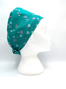 Jade Scribble Hearts Scrub Hat