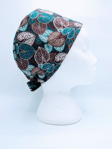 Brown and Turquoise Leave Scrub Hat Cap