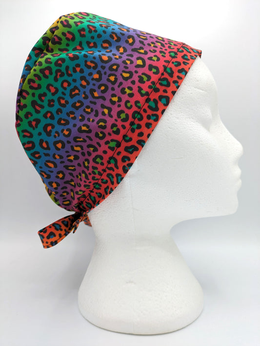 Rainbow Leopard Pride Scrub Hat Cap