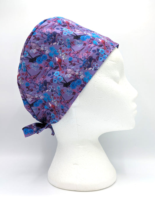 Violet Birds and Blooms Scrub Hat