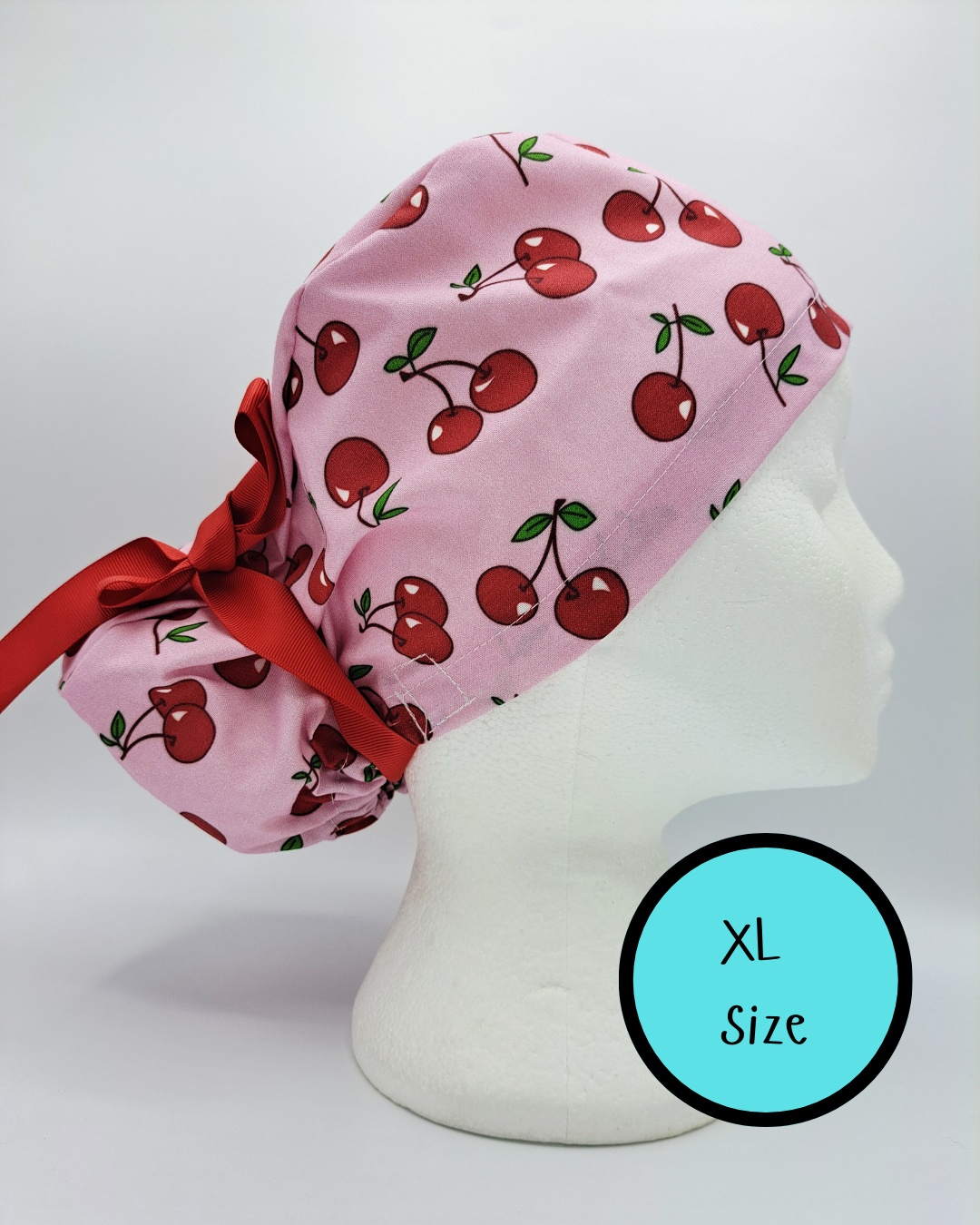 Cherries on Pink Scrub Hat Cap