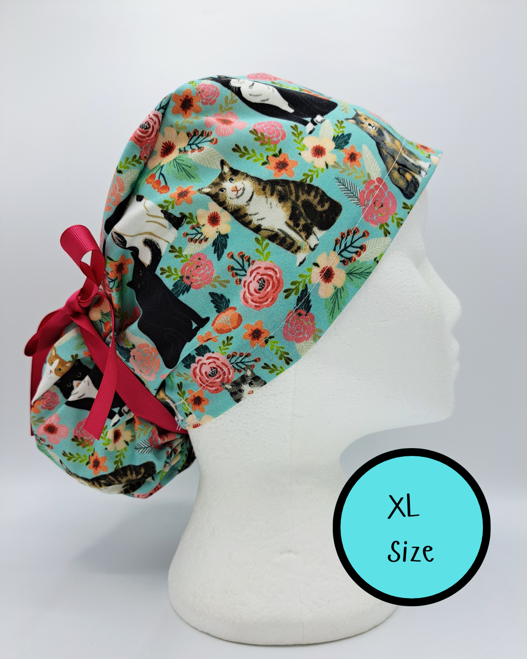 Floral Cats Scrub Hat Cap
