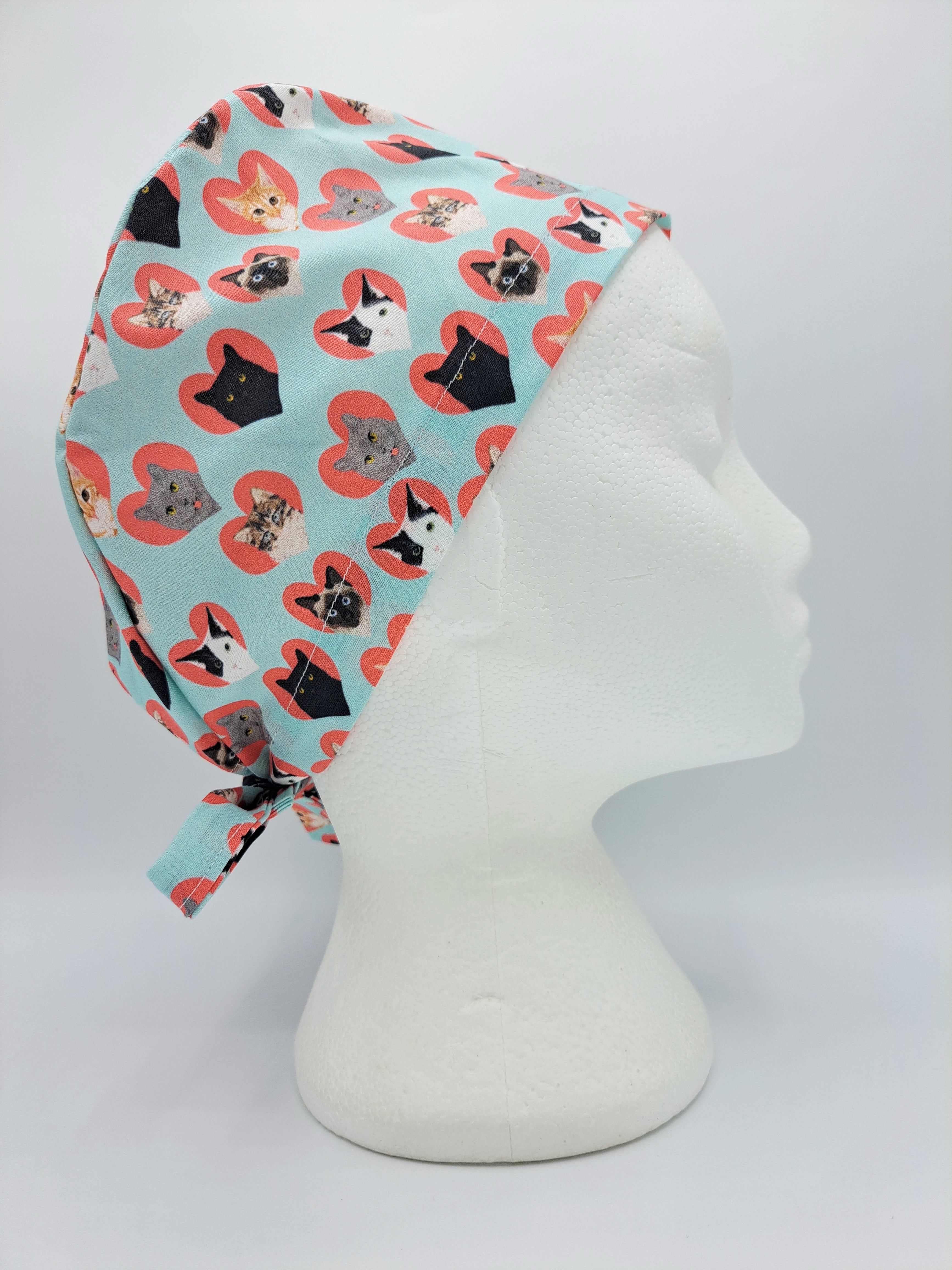 Cats and Hearts Scrub Hat Cap