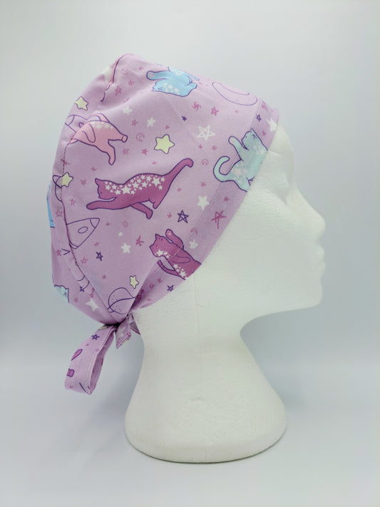 Space Cats on Purple Scrub Hat Cap