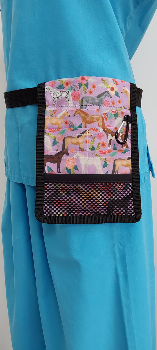 Pink Floral Horses Nurse Pocket Organiser